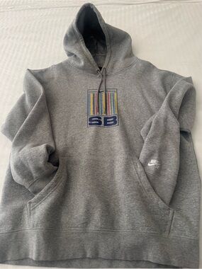 Nike Gray Hoodie with Multicolor Stripe SB Logo